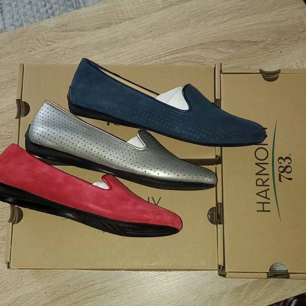 NWT Harmony 783 loafers. Red size8, silver size 8, navy 9. All 3 Pairs Incuded - Picture 2 of 8